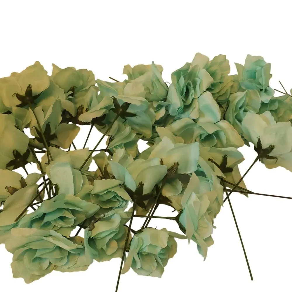 Artificial Mint Aqua Green Roses Lot of 50 2.5in Short Stems Wedding Craft